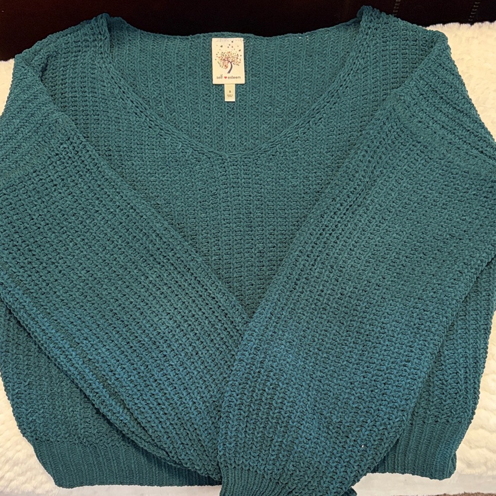 Self Esteem Deep Teal V-Neck Sweater small